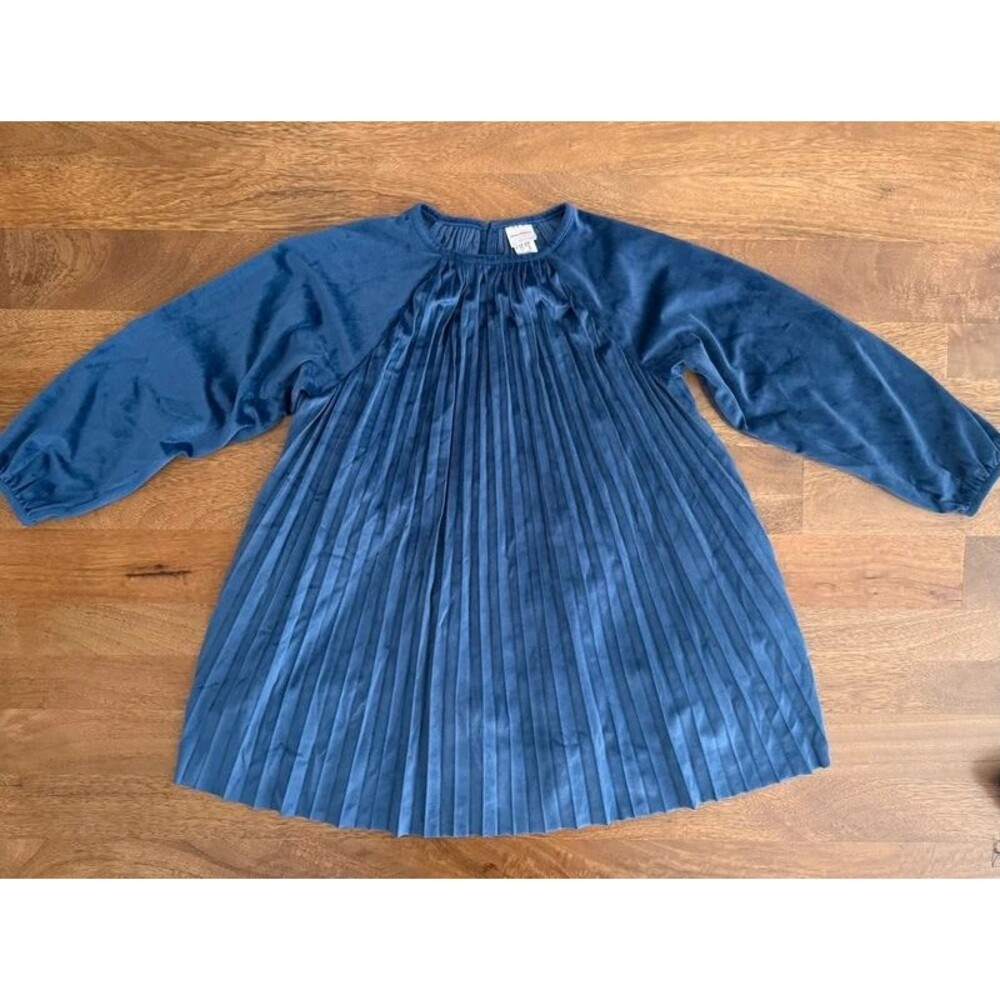 Hanna Andersson Blue Velour Pleated Dress - Size 10